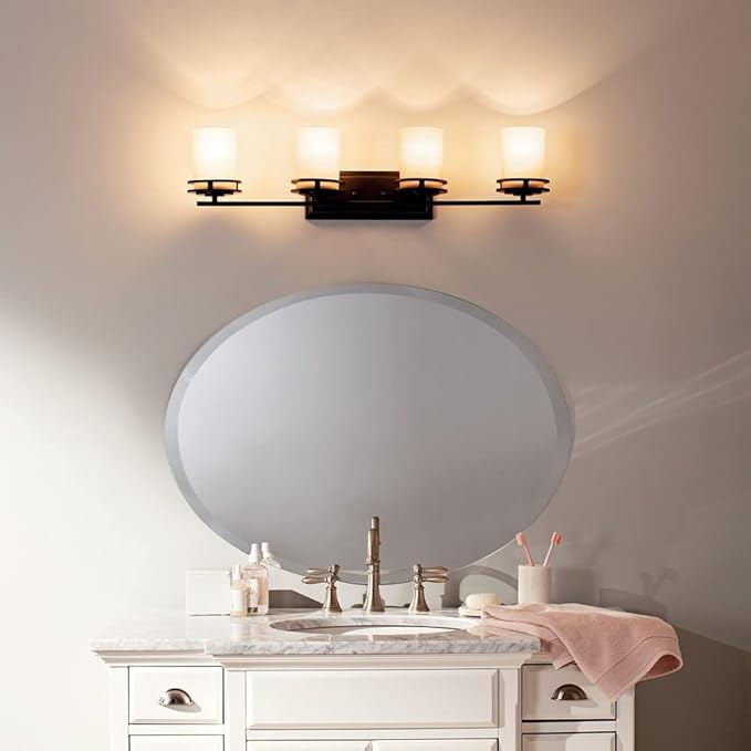 Kichler Hendrik 33.75" 4 Light Vanity Light with Satin Etched Cased Opal Chrome