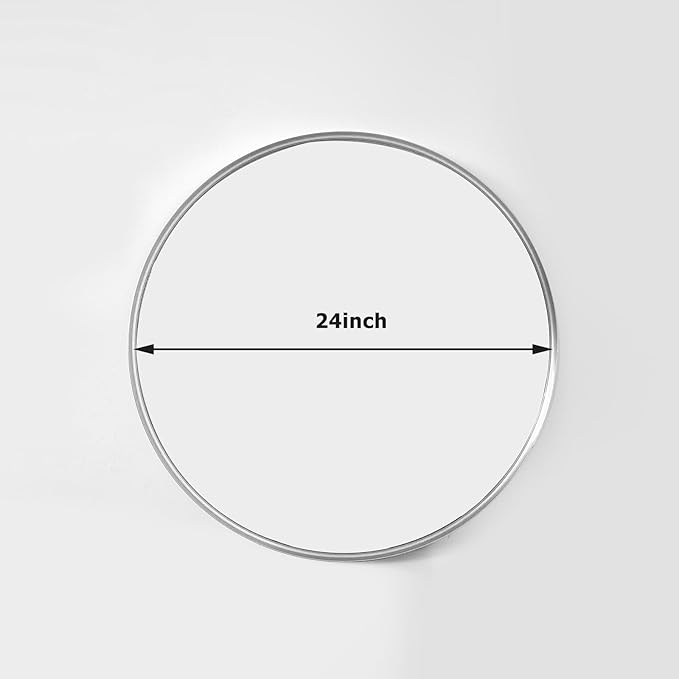 24 Inch Round Bathroom Mirror - Wall Mounted Circle Mirror with Metal Frame, Modern Mirror Suitable for Bathroom, Vanity, Entryway, Living Room, Wall Decor,Silver