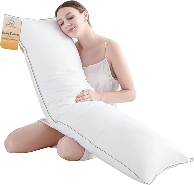 100% Breathable Cotton Cover Body Pillow for Adult Cooling Weighted Body Pillows Insert, Firm Support, and Unique Contour Swan Design for Full Body Relaxation 20 * 54(Green)