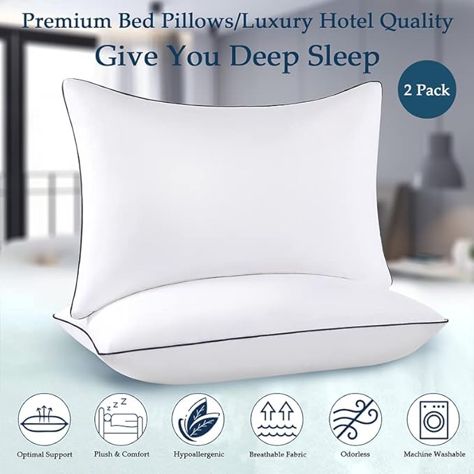 Opposy Bed Pillows for Sleeping 2 Pack Medium Firm, Queen Size Set of 2, Cooling Pillows Hotel Quality with Premium Soft Down Alternative Fill for Back, Stomach or Side Sleepers(Pack of 2)