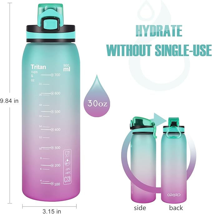 Opard 30oz Sports Water Bottle with Leak Proof Flip Top Lid BPA Free Tritan Reusable Plastic for Gym and Outdoor