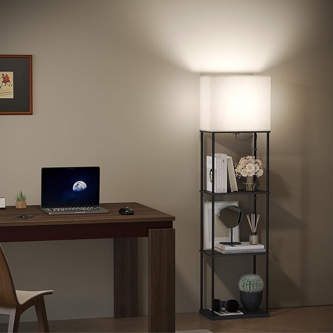 SUNMORY Large Size Floor Lamp with Shelves, 4-Tier Modern Standing Lamp with 3 Color Temperature Bulb, Tall Floor Lamp with Shelf, Corner Display Bookshelf Lamps for Living Room, Bedroom, Office