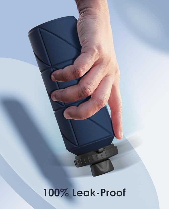 Collapsible Water Bottles,Leakproof BPA Free Silicone Foldable Portable Water Bottle 690ml(23oz),Lightweight Reusable Water bottle for Travel Cycling Gym Camping Sports Outdoor, DarkBlue