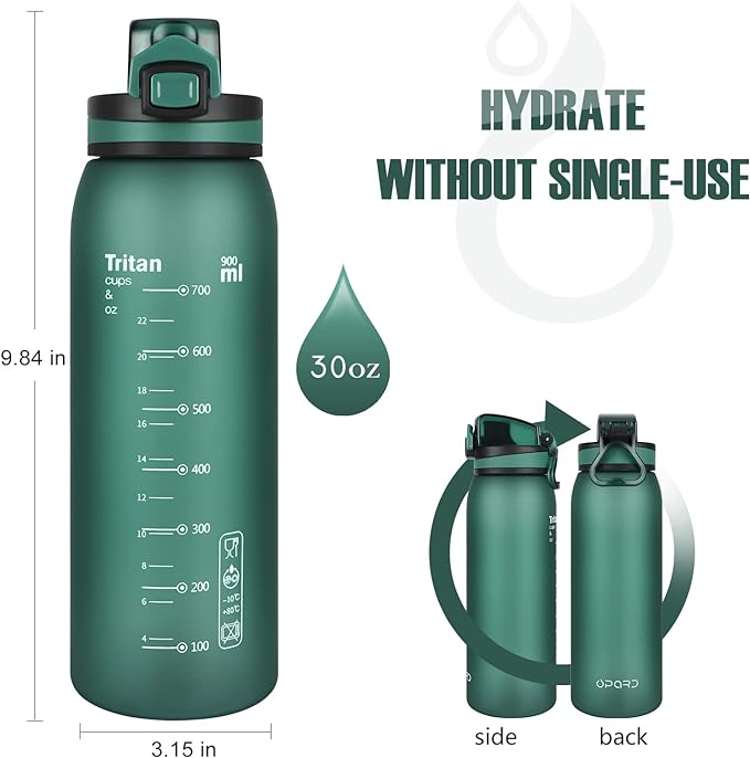 Opard 30oz Sports Water Bottle with Leak Proof Flip Top Lid BPA Free Tritan Reusable Plastic for Gym and Outdoor