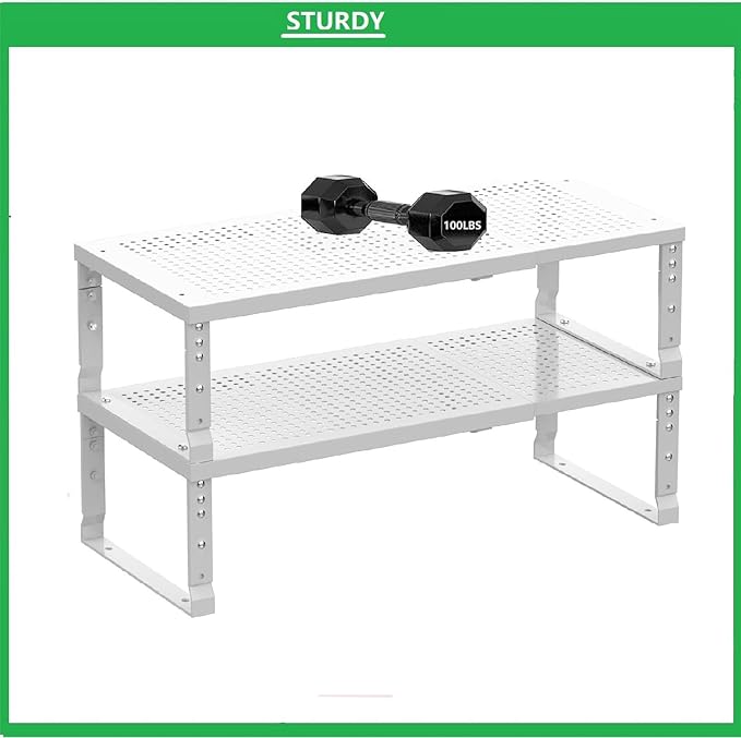 Metal Stackable Expandable Storage Shelf - Multi-Functional Home Storage Shelf, Suitable for Kitchen, Cabinet,Bathroom, Office, Garage, etc.(1PACK/White/Medium