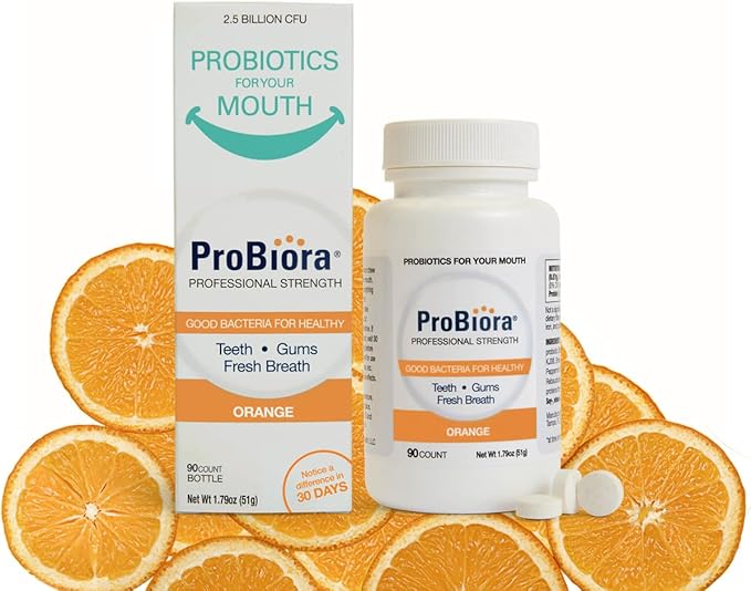 ProBiora Professional Strength Oral Probiotics for Teeth and Gums | Dental Probiotic for Oral Health | Bad Breath Treatment for Adults | Tooth Whitening | ProBiora3 Probiotic Blend | 90 Orange Tablets