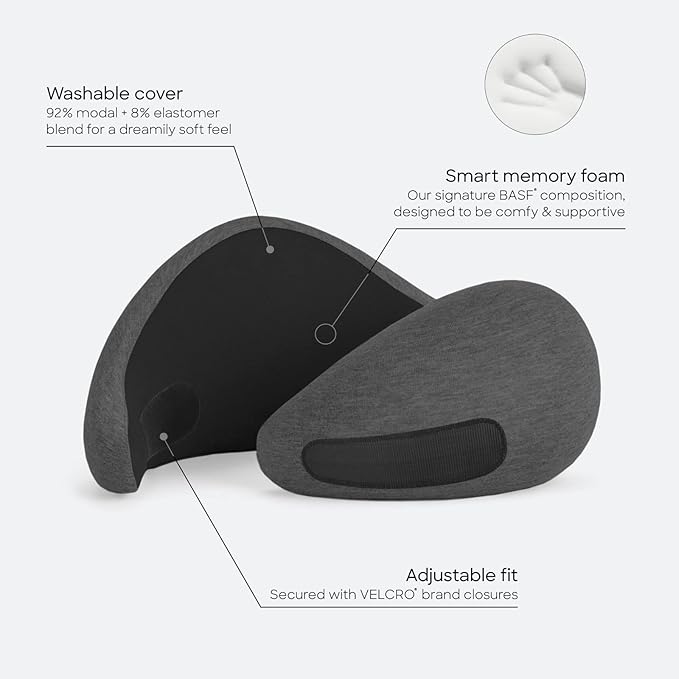 Ostrichpillow Go Neck Pillow - Premium Memory Foam Travel Pillow, 360º Ergonomic Design, Asymmetrical Sides, Travel Bag Included, Washable Modal Cover