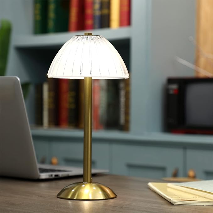 Liliful 4 Pcs LED Portable Cordless Table Lamp Touch Battery Operated Rechargeable Desk Lamp 3 Color Dimmable for Bedroom Living Room Dining (Mushroom Style,Gold)