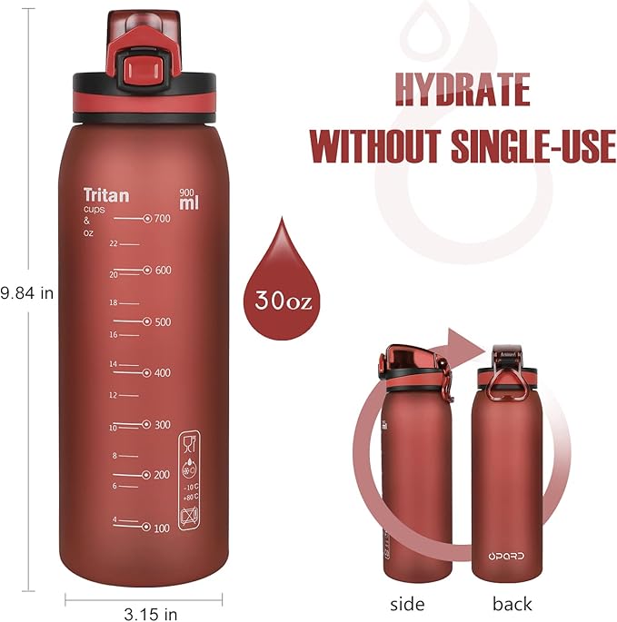 Opard 30oz Sports Water Bottle with Leak Proof Flip Top Lid BPA Free Tritan Reusable Plastic for Gym and Outdoor