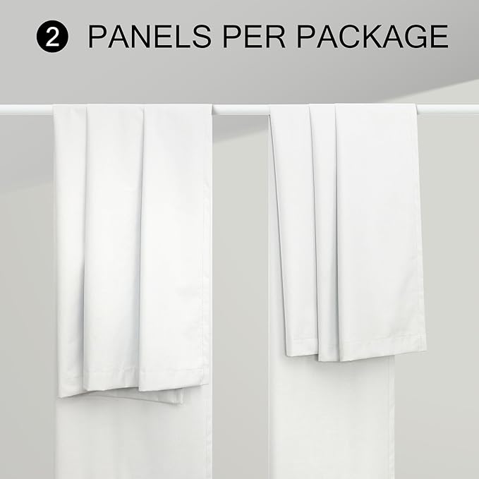 104 Inch Long Curtains White Linen Black Out Back Tab Pleated Blackout Curtain for Living Room Bedroom Teen Girls Thick Linen Lightweight Heat Draft Blocking Window Drapes Office Custom Length 2 Panel