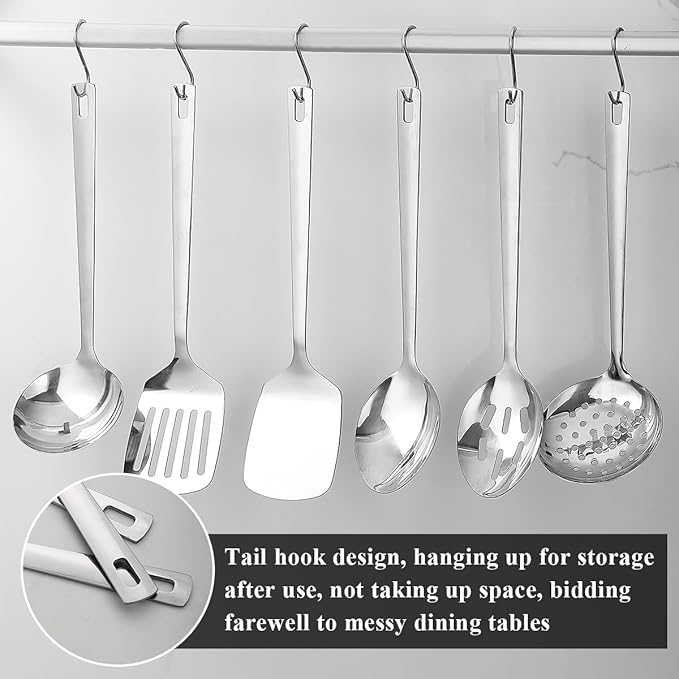 Evanda Kitchen Utensils Set 6pcs, Stainless Steel Cooking Utensils Set, Heavy Duty Kitchen Tools Spatulas Set, Home Essentials Kitchen Gadgets Accessories