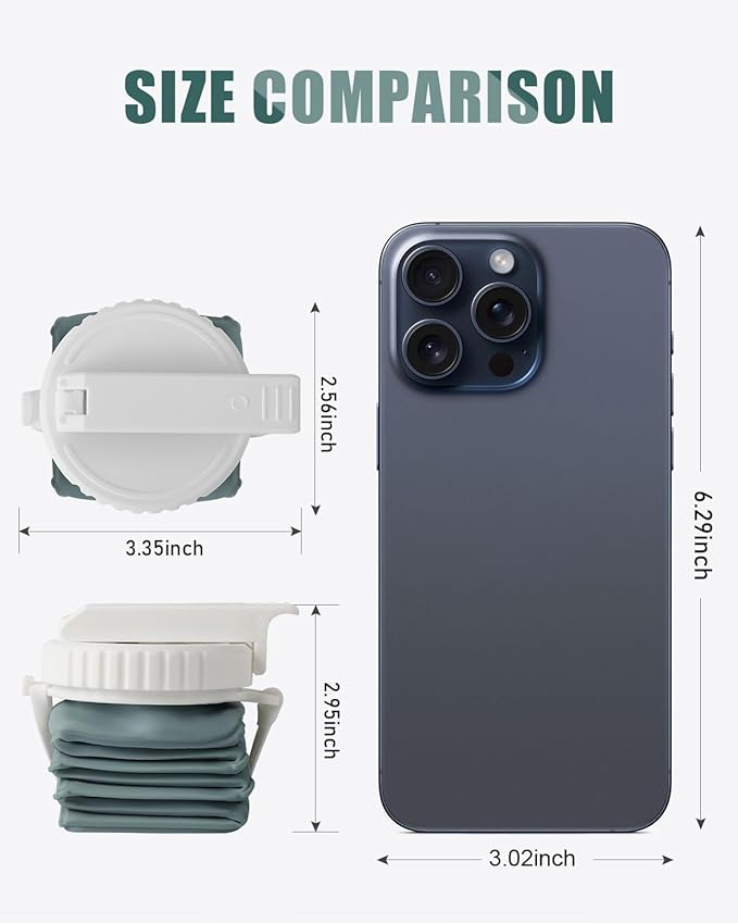 Opard Collapsible Water Bottles 21 Oz - BPA Free, Leak Proof, Foldable Silicone Collapse Water Bottle with Straw, Easy to Compact and Expandable, Travel Essentials Accessories (Blue)