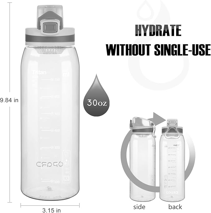 Opard 30oz Sports Water Bottle with Leak Proof Flip Top Lid BPA Free Tritan Reusable Plastic for Gym and Outdoor