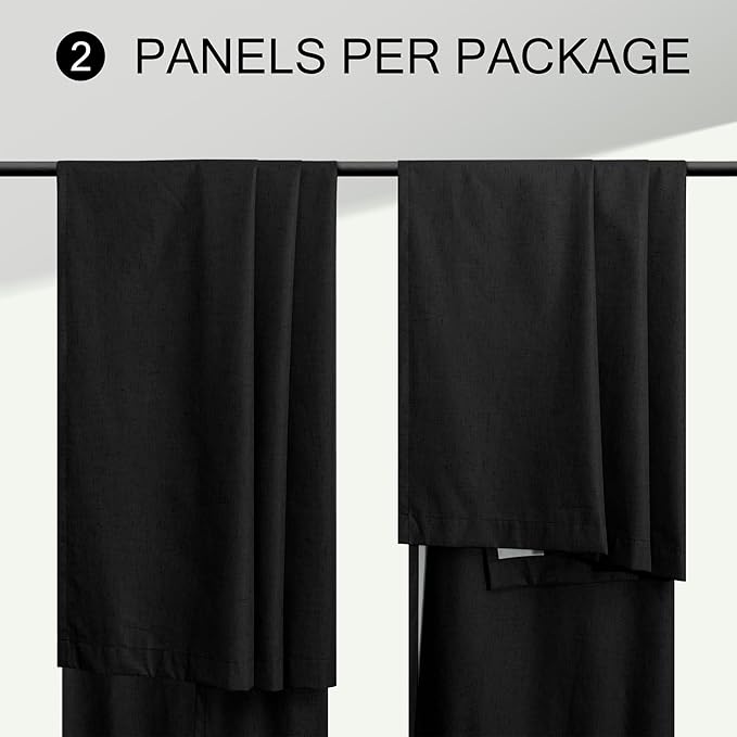 DANCURTON Black Blackout Curtains 63 Inch Length for Bedroom 2 Panels Set Back Tab Living Room Darkening Dark Out Heavy Thick Linen Farmhouse Insulated Thermal Curtain for Winter Summer 63 Inches Long