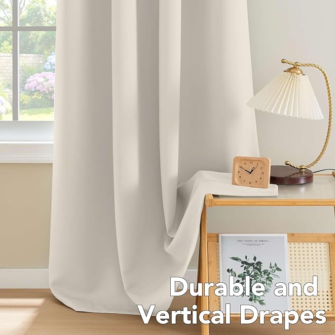 H.VERSAILTEX Room Darkening Curtains for Living Room Light Reducing Thermal Insulated Window Treatment Panels/Drapes Grommet Top 2 Panels (Ivory - 52 x 63 Inches)
