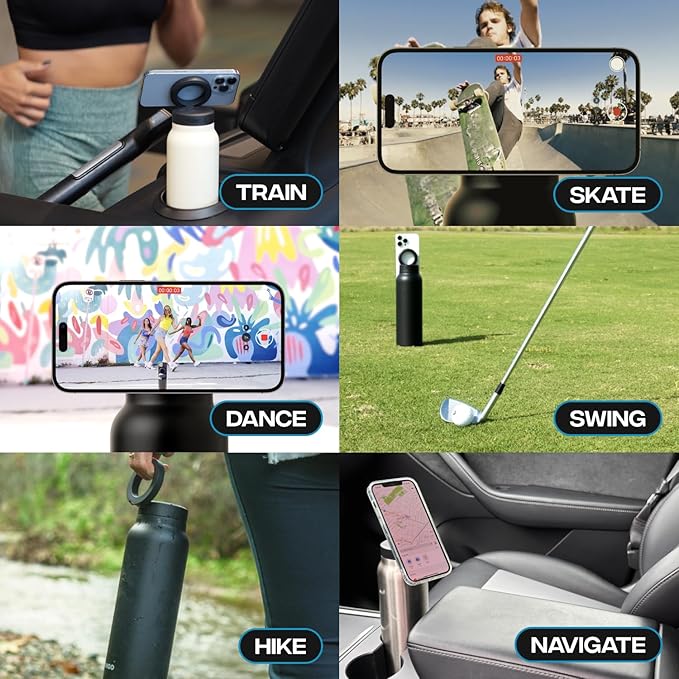 Ringo Insulated Water Bottle - Compatible MagSafe Water Bottle w/Phone Holder - Stainless Steel School Water Bottle w/Magnetic Phone Mount for Kids & Adult-Hot 12H, Cold 24H 360° Rotate - Ivory 24oz