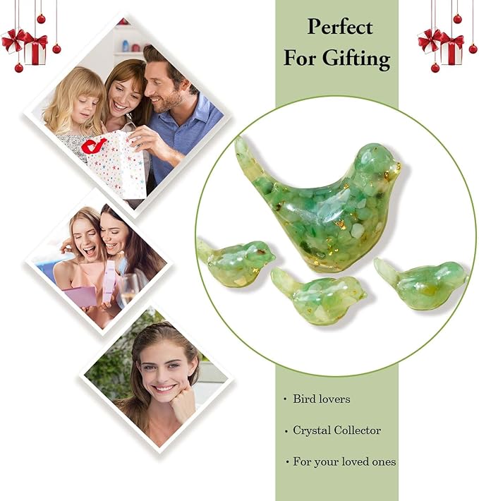 Crystal Bird Figurines, Resin Animal Statues, Miniature Decorative Gravel Birds, Home Decor (4PCS-GreenAventurine)