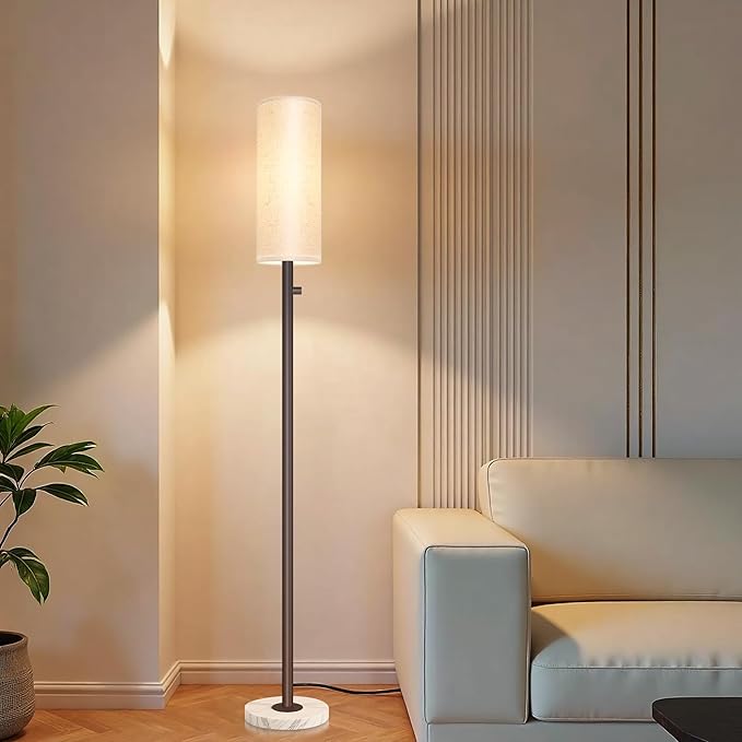 Dimmable Gold Floor Lamp for Living Room,Modern Standing Lamp with Marble Base,LED Bulb Included,Floor Lamps for Bedroom, Living Room,Office,Reading and Nursery(Brown Floor Lamp)