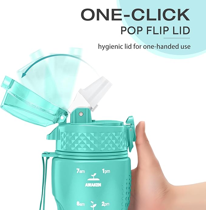 OLDLEY Kids Water Bottle for School, 25 oz (Straw Lid) BPA-Free Reusable Leak-proof Durable Tritan Plastic Water Bottles with One-handed Opening Straw Lids, Anti-dust Spout Cover (Mint Green)