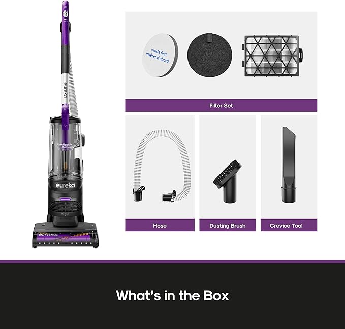 Eureka FlexReach Powerful Upright Vacuum Cleaner for Carpet and Hard Floor, Lift-Away Vacuum with Large Dust Cup, Anti-Tangle, NEU651PL, Purple