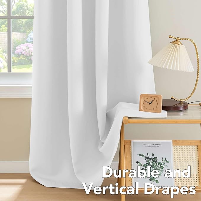 H.VERSAILTEX White Curtains for Bedroom Thermal Insulated Room Darkening Living Room Curtains Grommet Privacy Protection Window Curtain Panels/Drapes for Nursery, 2 Panels, 42x63 Inches, Pure White