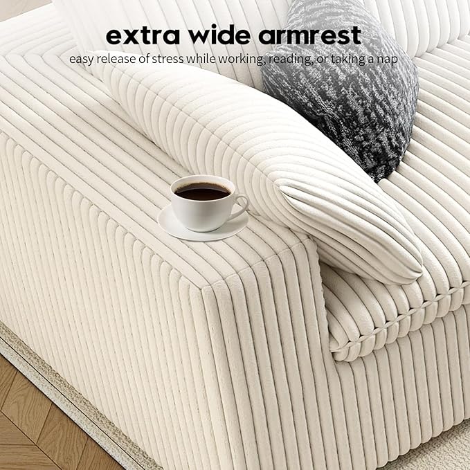 157.5" Cloud Couch Modular Sectional Sofa for Living Room,Modern Sofa with Deep Seat,L-Shape Boneless Couch with Ottoman,Comfy Upholstered Corduroy Couches for Apartment, Studio, Office,Bedroom,White