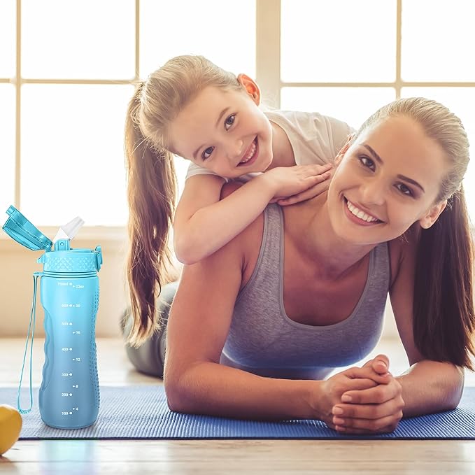 OLDLEY Kids Water Bottle for School, 25 oz (Straw Lid) BPA-Free Reusable Leak-proof Durable Tritan Plastic Water Bottles with One-handed Opening Straw Lids, Anti-dust Spout Cover (Bluenavy)