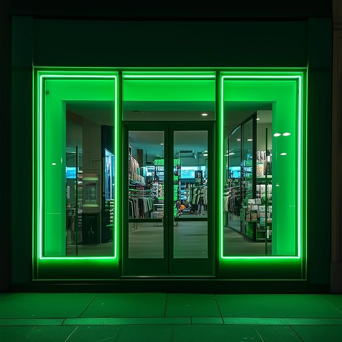 GZBtech Flexible LED Neon Rope Lights 50FT,AC 110-120V Waterproof Strip Light, 120 LEDs/M Cuttable Connectable Neon Lighting for Indoor Outdoor Home Decor/Commercial Building Use-Green 15M