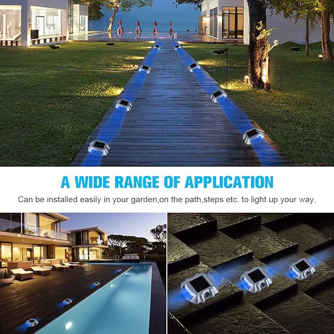 VOLISUN Solar Deck/Dock Lights, 20-Pack Led IP67 Waterproof Outdoor Warning Step Lights for Driveway Sidewalk Garden Pathway Yard (Blue)