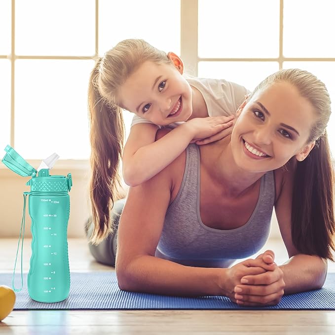 OLDLEY Kids Water Bottle for School, 25 oz (Straw Lid) BPA-Free Reusable Leak-proof Durable Tritan Plastic Water Bottles with One-handed Opening Straw Lids, Anti-dust Spout Cover (Mint Green)