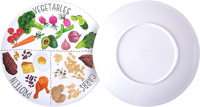 9" Portion Control Plate - Healthy Nutrition Plate for Adults and Teens, Melamine, Ideal for Weight Loss and Diabetes Management (2 Pack)