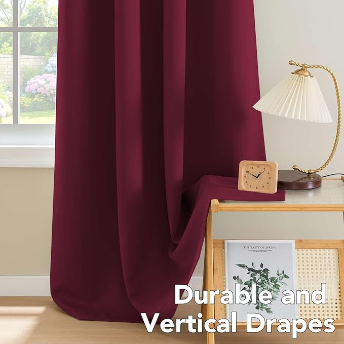 H.VERSAILTEX Christmas Curtains for Bedroom Thermal Insulated Room Darkening Living Room Curtains 63 Inch Long Grommet Privacy Protection Window Curtain Panels/Drapes for Nursery, 2 Panels, Burgundy