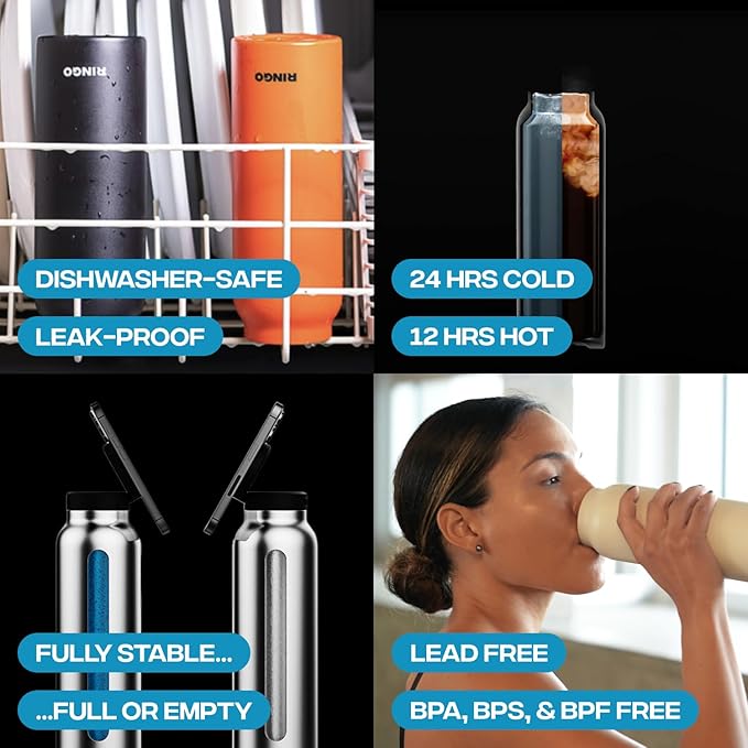 Ringo Insulated Water Bottle - Compatible MagSafe Water Bottle w/Phone Holder -Stainless Steel School Water Bottle w/Magnetic Phone Mount for Kids & Adult-Hot 12H, Cold 24H 360° Rotate - Orange 32oz