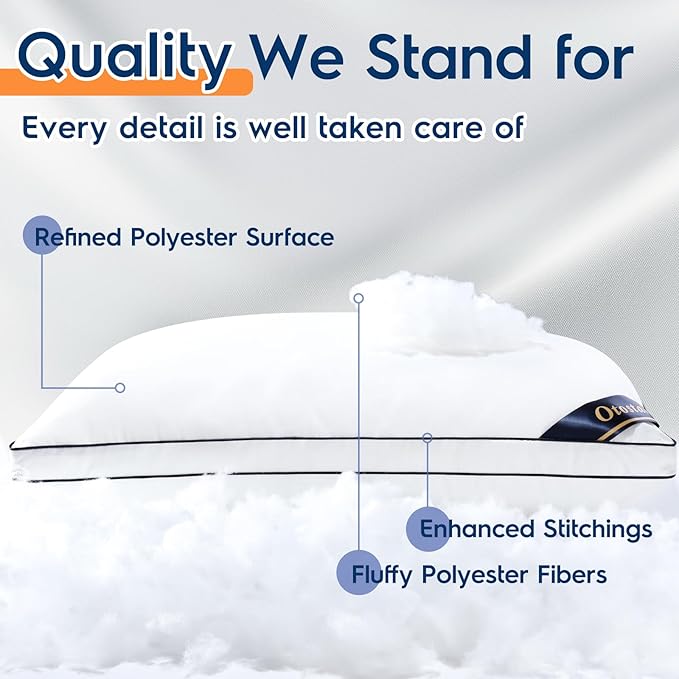 OTOSTAR Pillows King Size Set of 4 Bed Pillows for Sleeping Cooling Pillows 4 Pack with 3D Microfiber Filling Breathable Cover Pillows for Back Stomach or Side Sleepers Soft Fluffy Pillows for Bed