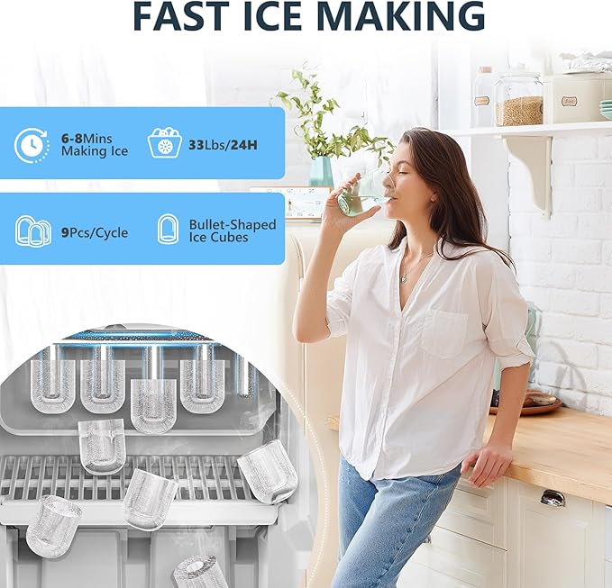COWSAR 3-in-1 Water Cooler with Ice Maker, Hot & Cold Top Loading, Water Dispenser for 5 Gallon Bottle, 33LBS/24H Ice Maker with Child Safety Lock, White