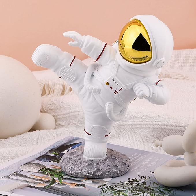 Astronaut Figurine,Astronaut Decor,Kung Fu Astronaut Figure Sculpture Spaceman Décor,Sculptures Home Décor,White Gold Shelf Decoration,Table Decor,Cute Mini Space Figure Ornament Decorative Astronaut