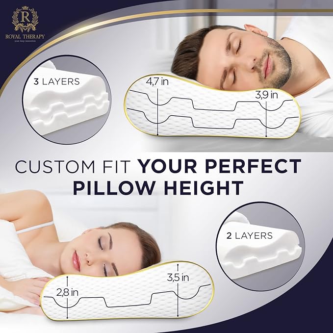 Royal Therapy Memory Foam Pillow, Cervical Pillow, King Contour Pillow, Side Sleeper Pillow, Orthopedic Pillow, Neck Support Pillow, Pillow for Neck Pain, Pillow for Side Sleepers, CertiPUR-US