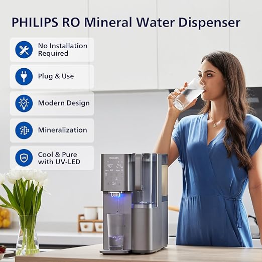 Reverse Osmosis Water Filter Countertop, Philips 40ยฐF Cold Water Countertop RO System 6 Stage Filtration with UV Light, Instant Boiling Water 6 Temperature Settings NSF/ANSI 372 Certified, TDS Monitor
