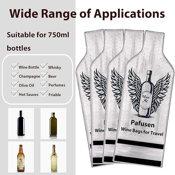 Pafusen 4 Pack Wine Bottle Travel Protector Bags, Wine Bags for Travel Reusable, Wine Travel Bags for Wine Bottles Airplane Car Cruise Suitcase Luggage, Leak Proof Insulated Wine Sleeves