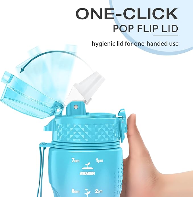 OLDLEY Kids Water Bottle for School, 25 oz (Straw Lid) BPA-Free Reusable Leak-proof Durable Tritan Plastic Water Bottles with One-handed Opening Straw Lids, Anti-dust Spout Cover (Bluenavy)