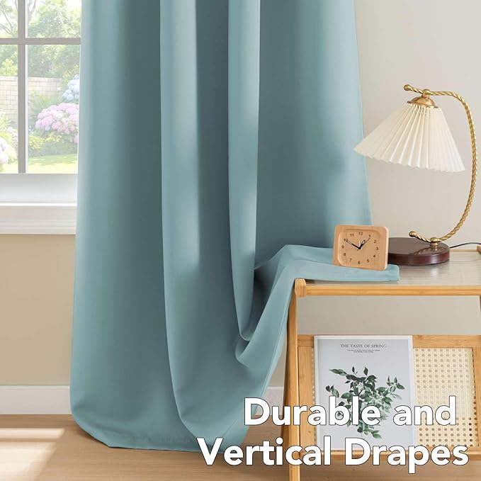 H.VERSAILTEX Blackout Window Treatment Curtains/Panels, Thermal Insulated Room Darkening Solid Grommet Drapes for Bedroom/Living Room Window (52 Inch by 108 Inch, Mineral Blue, Set of 2)
