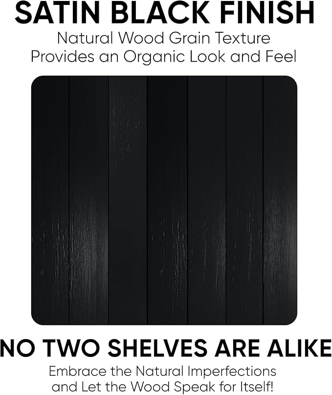 Homeforia Floating Black Shelf 60 inch, High End Solid Real Wood 60 inches Long Floating Shelves for Wall, Black Wooden 60inch Large Floating Shelves, Heavy Duty Bracket, 60 X 6.5 X 1.75 in, Set of 2
