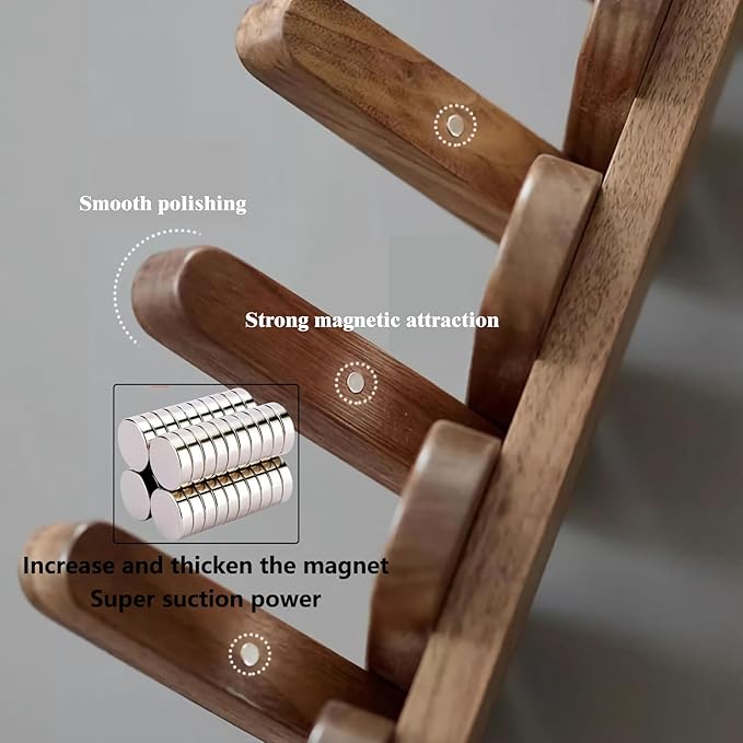 Wall Mounted Piano Key Hanger | Flip Style Hook | Entrance Wall Art Hook, Made of Oak Wood (3 Times Painted, 4 Times Polished) (Arc Walnut, 10Hooks)