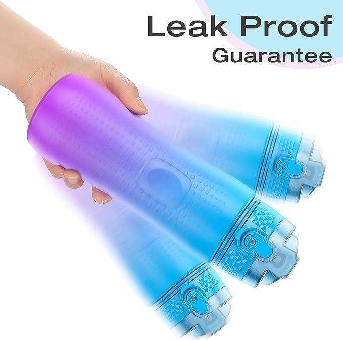 OLDLEY Kids Water Bottle for School, 25 oz (Straw Lid) BPA-Free Reusable Leak-proof Durable Tritan Plastic Water Bottles with One-handed Opening Straw Lids, Anti-dust Spout Cover (Lake)