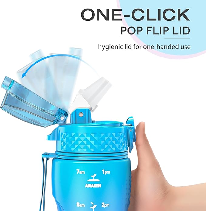 OLDLEY Kids Water Bottle for School, 25 oz (Straw Lid) BPA-Free Reusable Leak-proof Durable Tritan Plastic Water Bottles with One-handed Opening Straw Lids, Anti-dust Spout Cover (Lake)