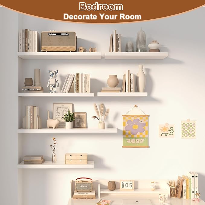 12 Inch Deep Floating Shelves for Wall 2 Pack White Floating Shelves Large Storage Space Wall Mount Shelf for Living Room Kitchen Bathroom 30" W x 12" D x 1.2" White