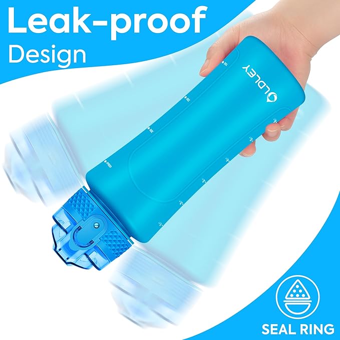OLDLEY Kids Water Bottle with Straw 15 oz BPA-Free Leak-Proof Motivational Water Bottles with Time Marker for School Sports Travel Gym, Easy to Use for Girls Goys, 1 Straw Lid, Lake