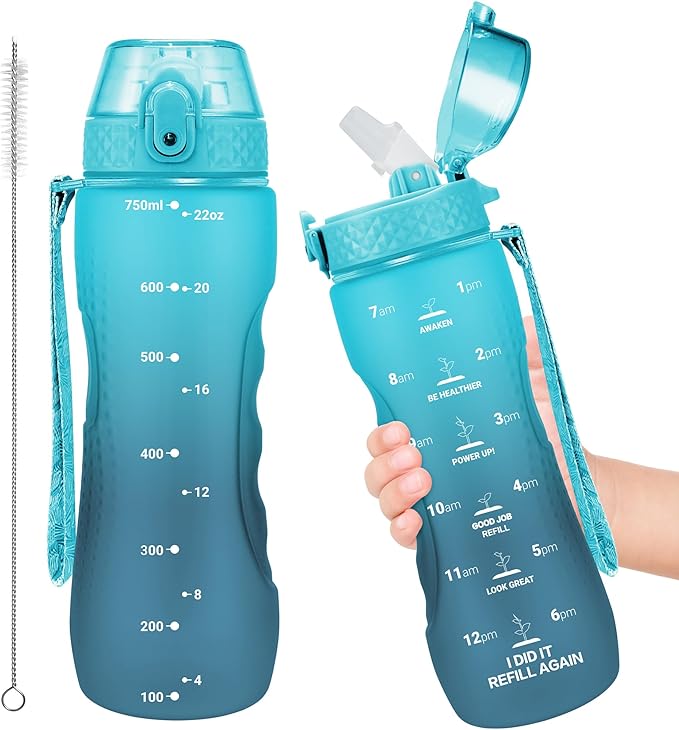 OLDLEY Kids Water Bottle for School, 25 oz (Straw Lid) BPA-Free Reusable Leak-proof Durable Tritan Plastic Water Bottles with One-handed Opening Straw Lids, Anti-dust Spout Cover (Bluenavy)