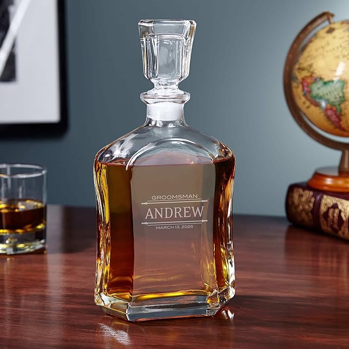Custom Whiskey Decanter and Whiskey Glasses Set in Handcrafted Box