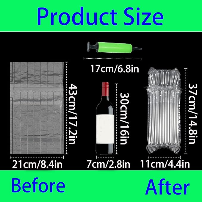 12 Packs Wine Bottle Travel Protector Bags, Inflatable Air Column Packaging Bubble Bag, Reusable Wine Bottle Protector,Wine Bottle Shipping & Packaging, Airplane Trave,with Free Inflator Pump.